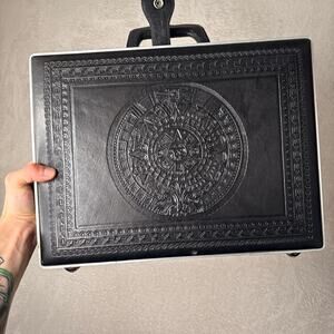 Vintage Hand-Tooled Leather Briefcase / Attache Case – Aztec Calendar Design